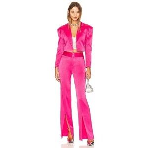 Alice + Olivia Jody Slit Front Satin Pants Pink Candy Size 6